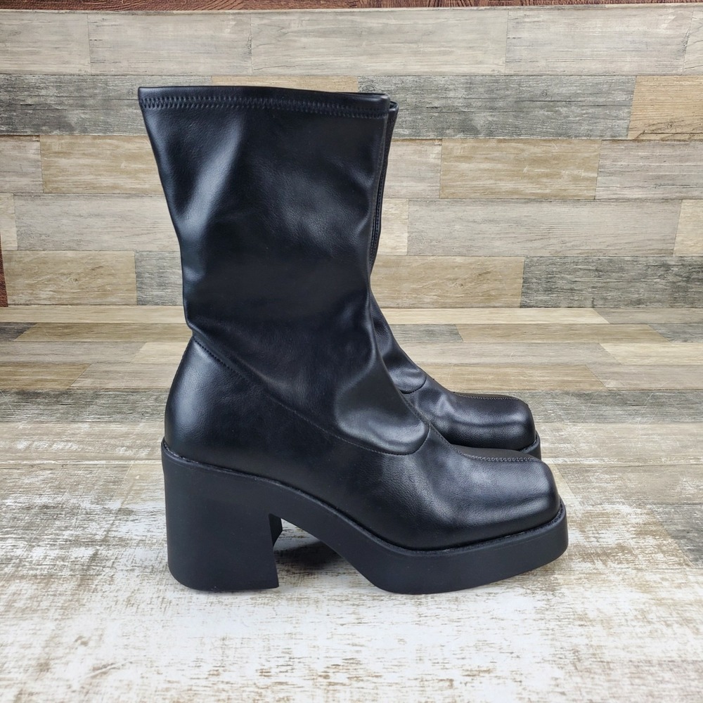 Steve Madden Katrina Womens Platform Bootie Sz 11 M Black Side Zip Block Heel